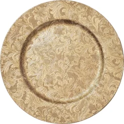 Gold Paisley Chargers — ornate gold charger plate with raised paisley pattern, close-up view