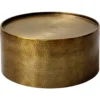 Ganzi Coffee Table — round gold hammered metal drum coffee table, low profile