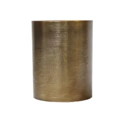 Ganzi Side Table — gold hammered metal drum side table, top-down angle showing textured surface