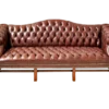 Johanssen Sofa - vintage brown leather camelback tufted sofa with nailhead trim for rent in Indianapolis