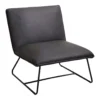 Caldwell Chair in charcoal faux leather with black metal sled base, side view