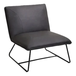 Caldwell Chair in charcoal faux leather with black metal sled base, side view