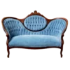 Lamere Settee — ornate vintage wooden settee with tufted upholstery and carved details