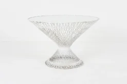 White vintage authentic mid-century modern table with glass top. Hour glass shape.