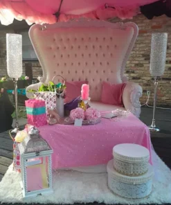 Tyra Settee throne chair rental at a birthday party celebration