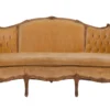 Vermeer Sofa vintage gold velvet sofa with ornate carved wooden frame front view