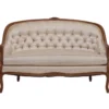 Pearl Settee — vintage pearl white settee with carved wooden frame and tufted back