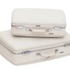 Cady Luggage Set in white vintage-style cases, styled in a staggered arrangement, side view