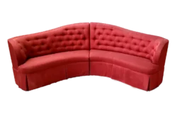 Contessa Sectional - curved burgundy satin Art Deco sectional with tufted back panels for rent in Indianapolis