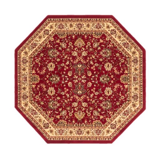 Octagon shaped maroon rug with flower design