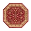 Octagon shaped maroon rug with flower design