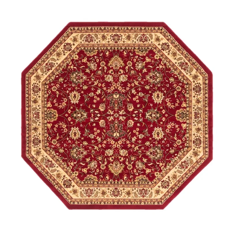 Arianna Octagon Rug WEBP Octagon shaped maroon rug with flower design