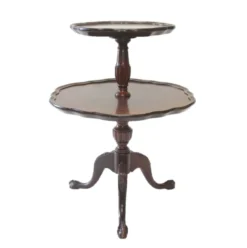 Dark wood two tiered table with feet