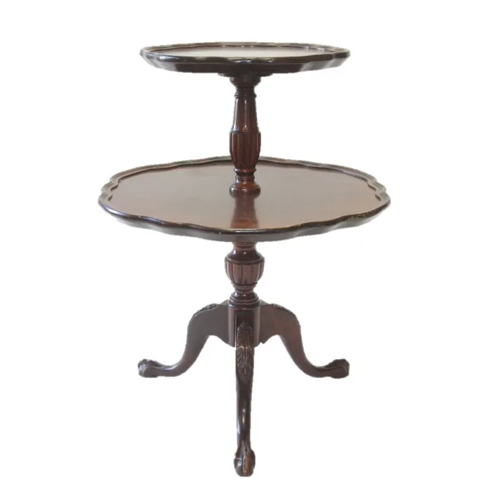 Brugge 2 Tier Table WEBP Dark wood two tiered table with feet