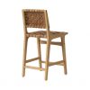 Light wood bar stool with leather on the seat and back, back view