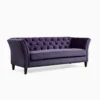 Liliac Sofa purple velvet tufted sofa with dark wooden legs front side view