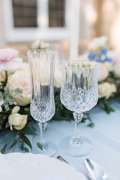 1 crystal cut champagne flute with matching crystal wine glass