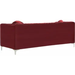 Marilyn Sofa red velvet tufted sofa with channel back and chrome legs rear view