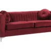 Marilyn Sofa red velvet tufted sofa with channel back and chrome legs front view