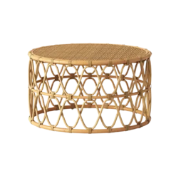 Rattan coffee table with solid woven top and spiral open sides