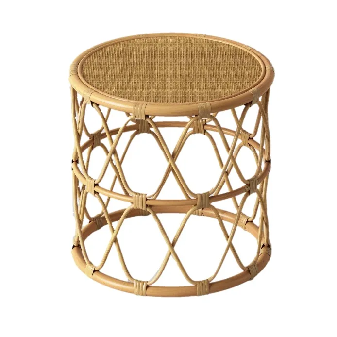 Anay Side Table WEBP Rattan round side table with woven top and open woven sides