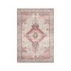 Soft pink rug with pink diamond center and white space and a pink border.