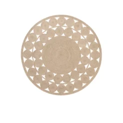 Circular Jute Rug in tan with a boarder of smaller circles.
