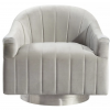 Light gray velvet chair with vertical lines in the fabric