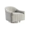 Light gray velvet swivel barrel chair with silver swivel base