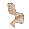 Woven rattan in a neutral wooden shade, the chair is an S shape.