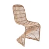 Woven rattan in a neutral wooden shade, the chair is an S shape.