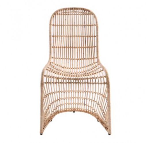 Front view of rattan chair - neutral color, curved top