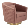 Dusty rose velvet tub chair. Gold swivel base and quilted accent on the back