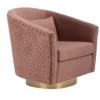 Dusty rose velvet tub chair. Gold swivel base and quilted accent on the back