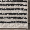 Close up of cream rug with black pinstripes