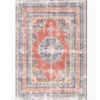 Rust and blue hues in this rug with a medallion and border