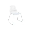 Modern White wire metal chair with a rectangle spider web type design in the back