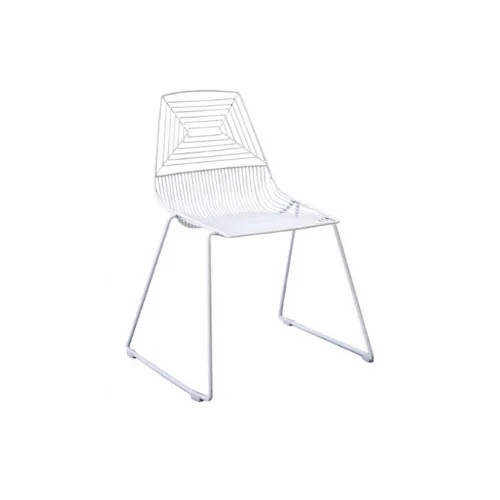 Modern White Wire Metal Chair WEBP Modern White wire metal chair with a rectangle spider web type design in the back