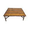 Wooden square low boho table with metal edging. Vintage