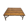 Wooden square low boho table with metal edging. Vintage