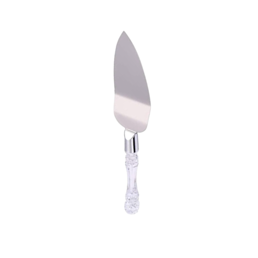 Silver cake server with a clear handle