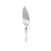 Carissa Cake Server with clear lucite handle and stainless steel blade, 13 inches, top view on white background