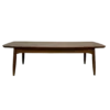 Brown mid-century modern rectangular coffee table. Soft rounded corners.