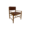 Light wood chair with faux leather cushions on seat and back.