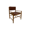 Light wood chair with faux leather cushions on seat and back.