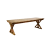 Solid wood farm table in a neutral stain. Cross legs making a stylish X at each end.