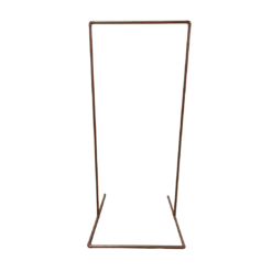 Copper piping forming a tall rectangular stand. Used in weddings for welcome signs, seating charts, or event signage.