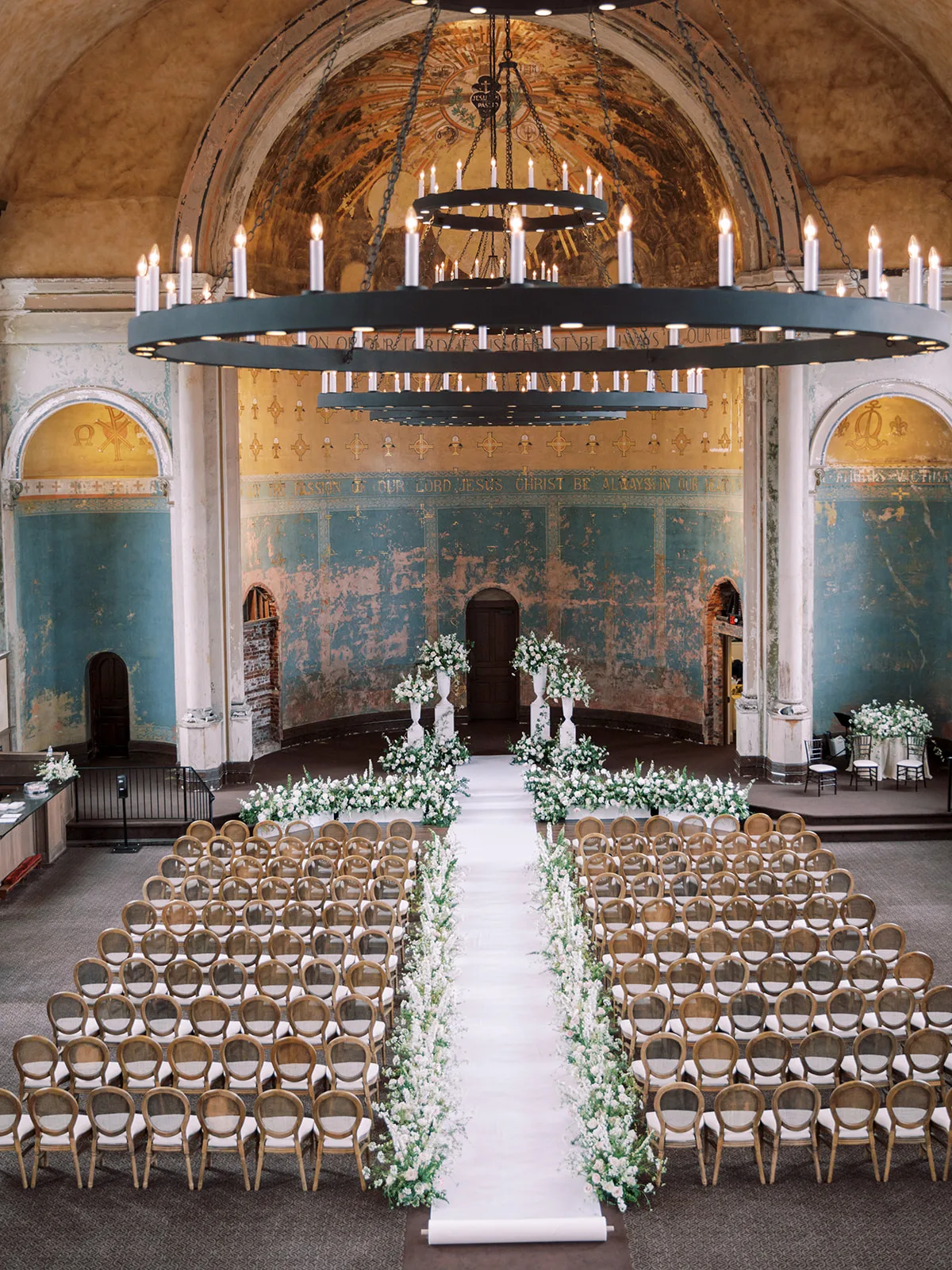 Darian and Lubo Wedding WEBP Caneback wooden chairs used in a wedding ceremony in Cincinnati, Ohio