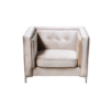 Front view of tan chair with a square shape. No pillows