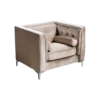 Square champagne velvet accent chair with button tufting and silver metal legs